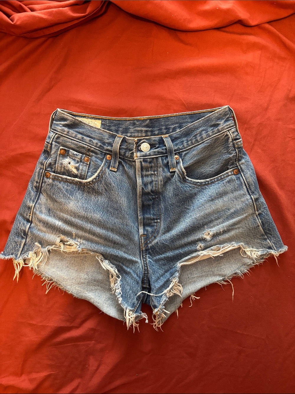 Levi’s High-Waist Distressed Denim Shorts - Blue